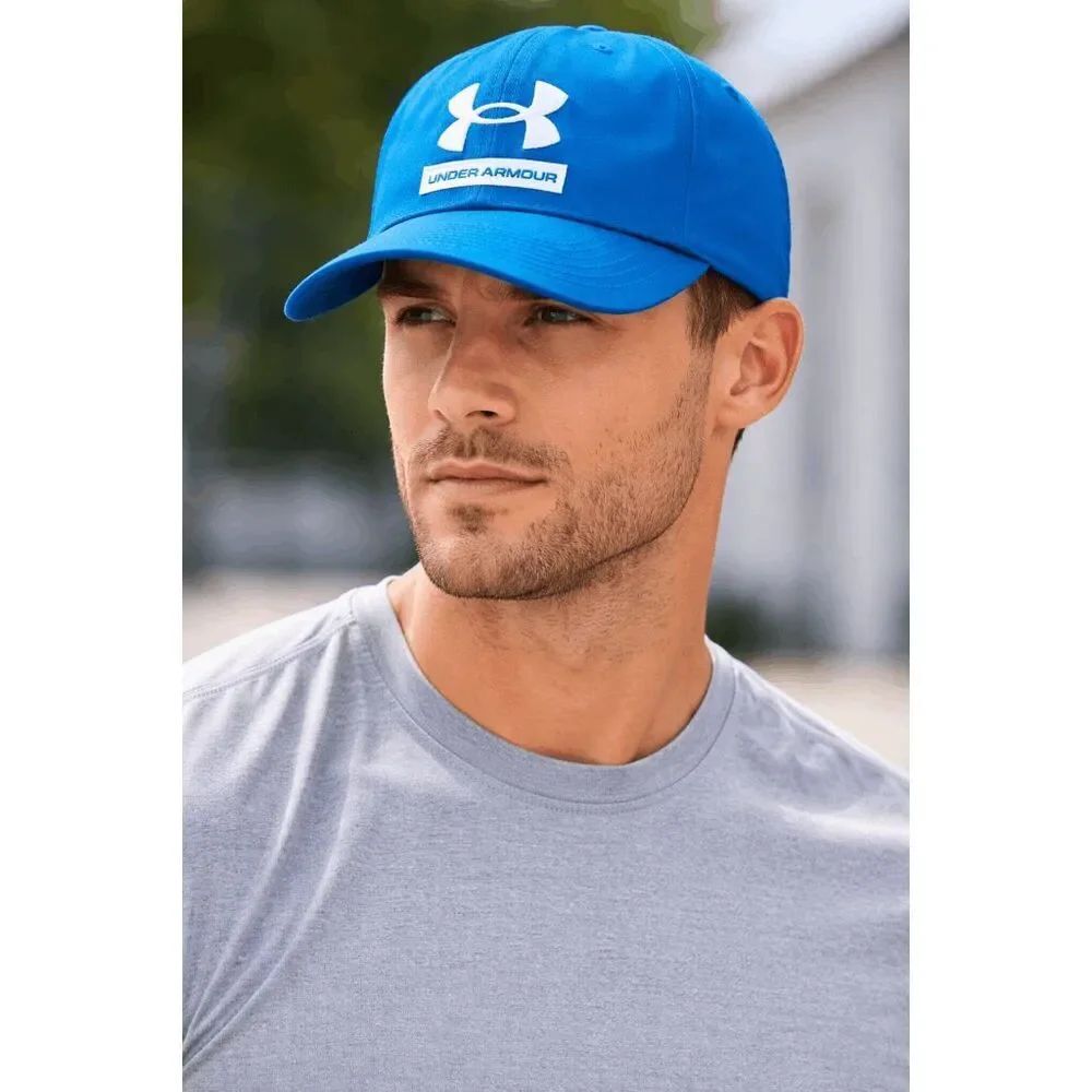 Under Armour Hat Cap Blue Ua Fit Men's Beltback White Logo